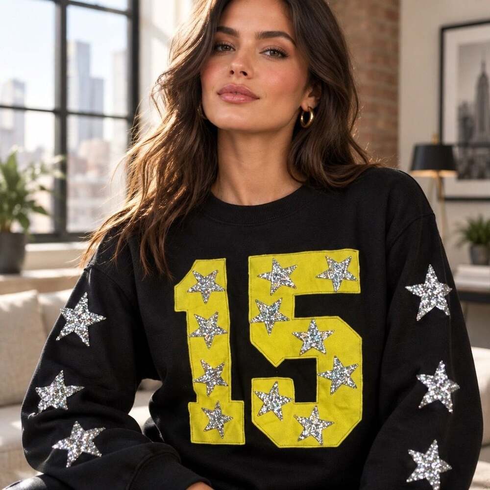 Judith March Custom Number 15 Sweatshirt Size S Black Rhinestone Stars